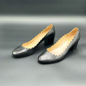 Chloe Lauren Scalloped Leather Block-Heel Pumps